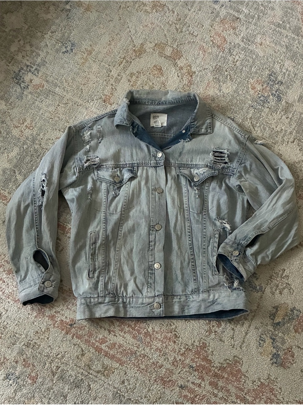 RSQ Light‎ Blue Distressed Grunge-Inspired Denim Jacket Size Small